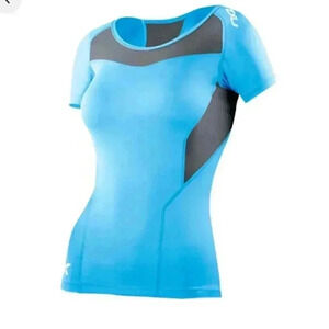 2XU blue grey compression training athletic wicking running short sleeve top XS